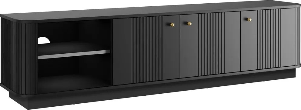 Comodă TV pe soclu Vesper 3D 187 cm - negru / mânere aurii