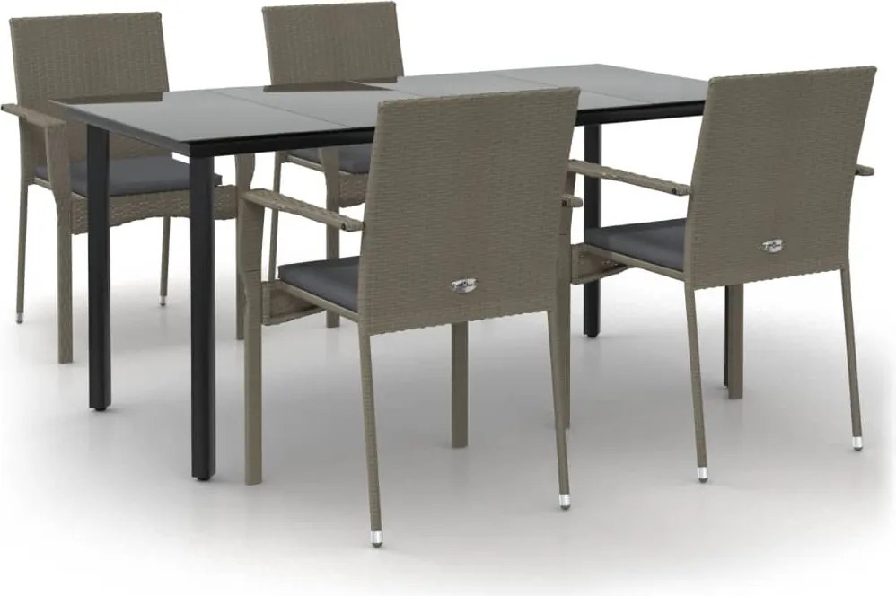 vidaXL Set mobilier grădină cu perne, 5 piese, negru și gri, poliratan