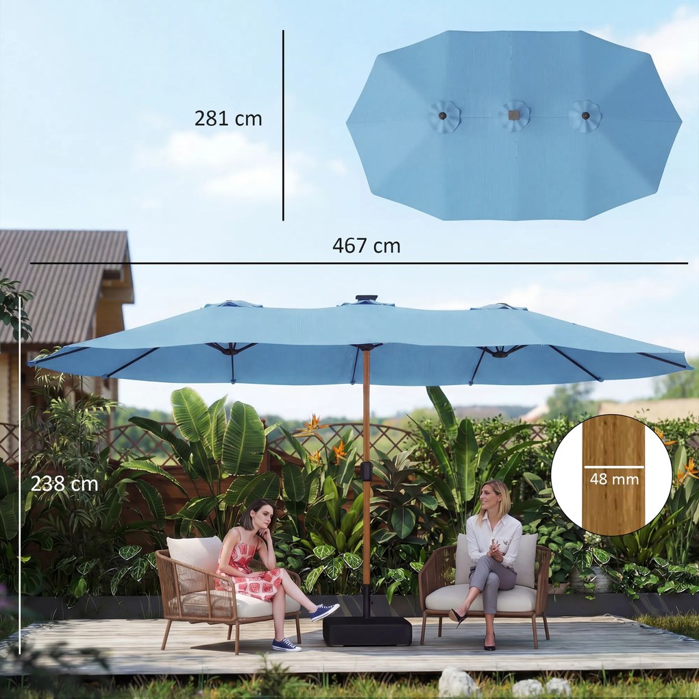 Outsunny Umbrelă de grădină dublă 5 x 3 m umbrelă de exterior cu bază inclusă, manivelă, protecție UV, albastru | Aosom Romania
