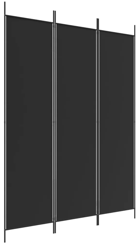 350181 vidaXL Paravan de cameră cu 3 panouri, negru, 150x200 cm, textil