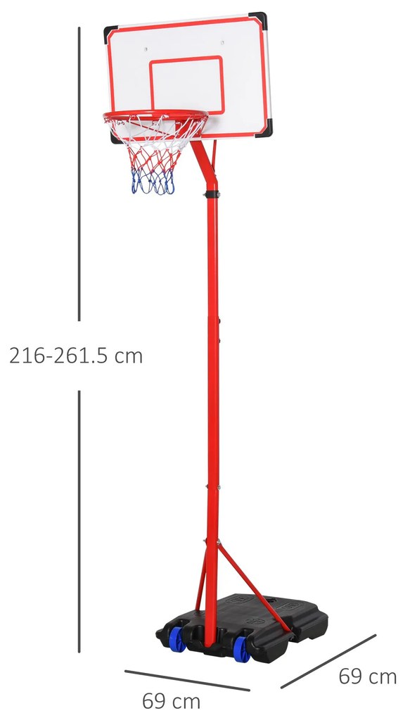 Cos baschet, portabil, reglabil, 69x69x216-261,5 cm HOMCOM | Aosom Romania