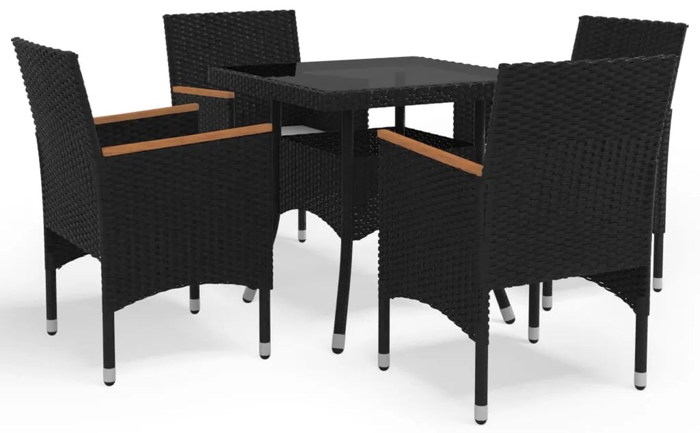 vidaXL Set mobilier grădină, 5 piese, negru, poliratan, lemn acacia