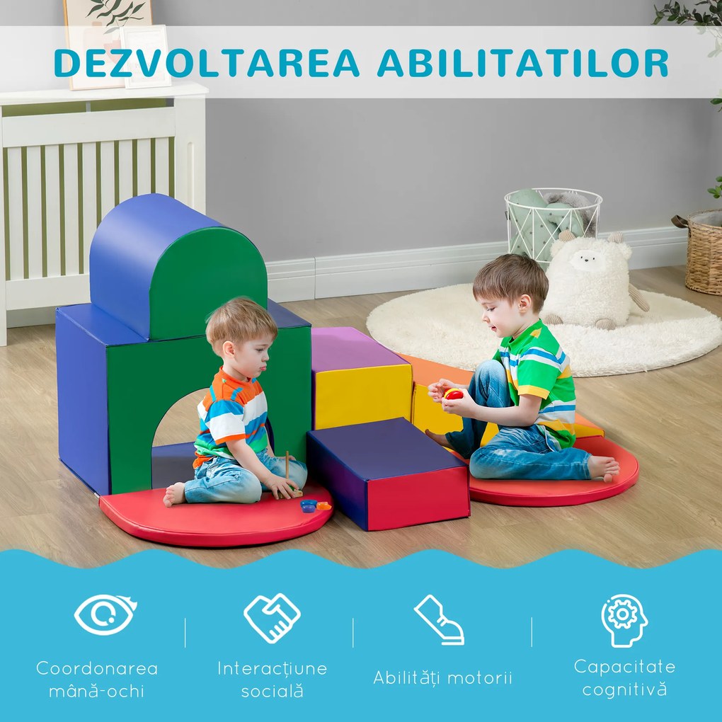 HOMCOM Set de Joacă pentru Copii 12-36 Luni cu 7 Blocuri din PU și EPE Multicolor | Aosom Romania
