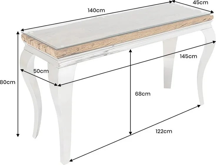 Consola, Lemn de Tec, Sticla, Otel Crom, MODERN BAROCK BARRACUDA 140cm