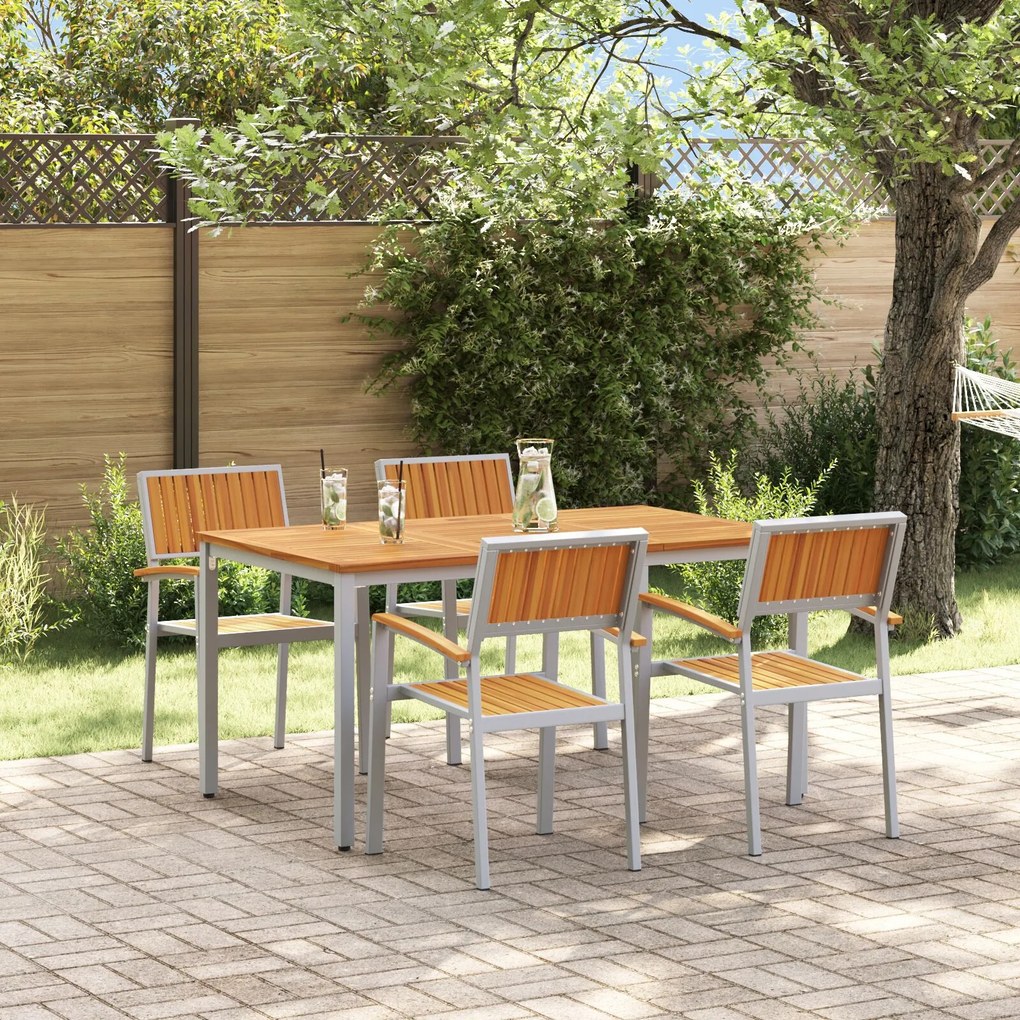 vidaXL Set de dining pentru grădină , 5 piese, din lemn solid de acacia și metal