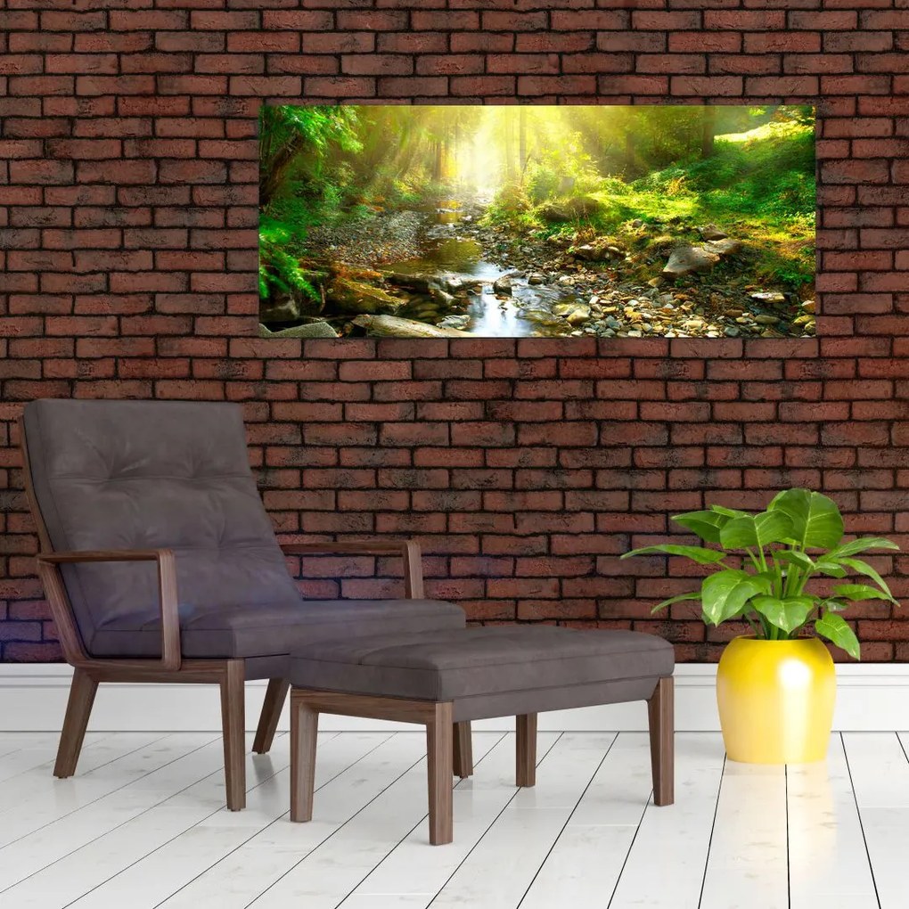 Tablou cu râul în pădurea verde (120x50 cm)