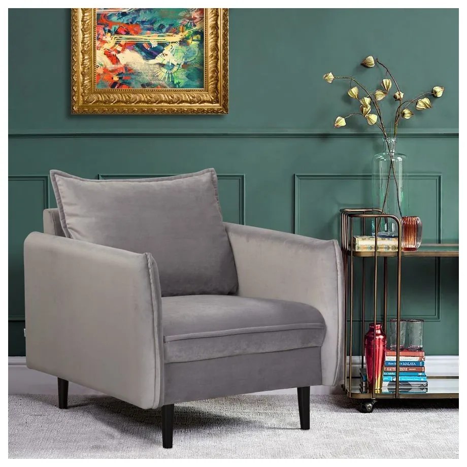 Fotoliu gri cu tapițerie din catifea Juli – Ropez