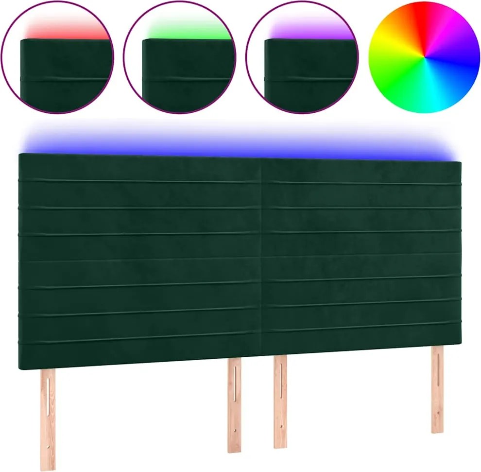 vidaXL Tăblie de pat cu LED, verde închis, 200x5x118/128 cm, catifea