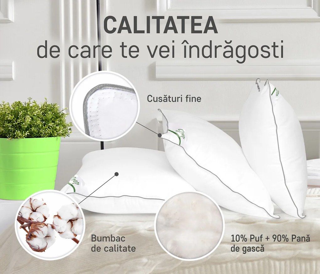 Perna Sleep by Green Future 10% puf gasca 90% pana de gasca, 70x70 cm