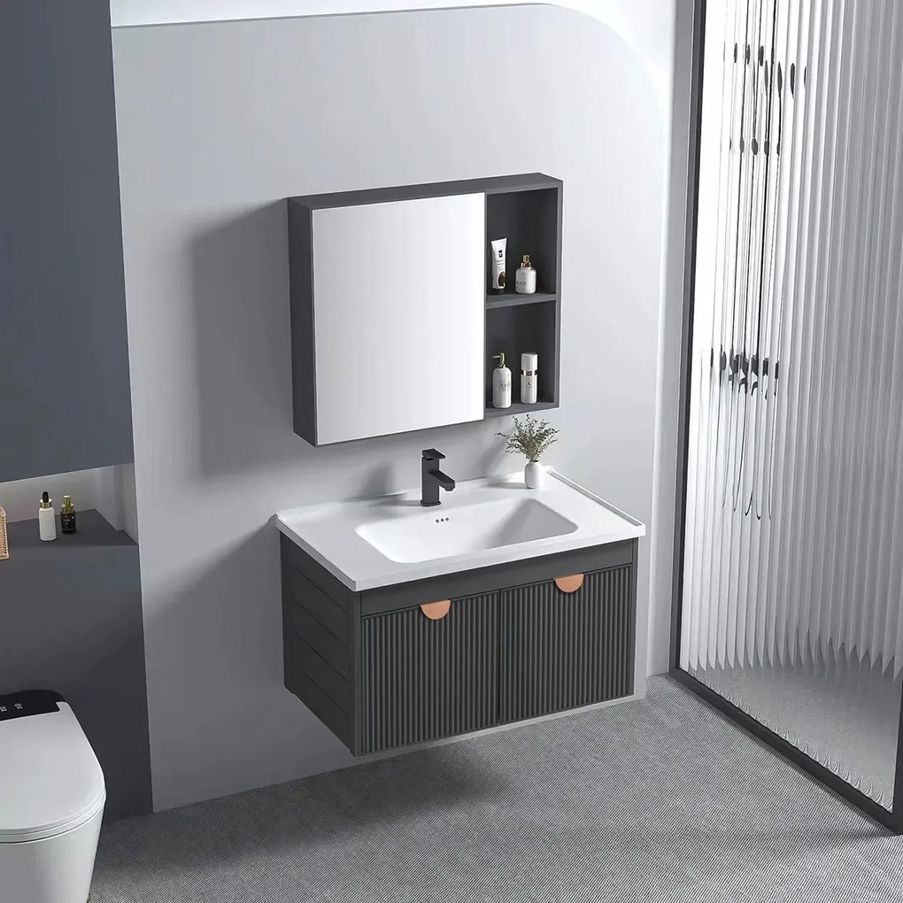 Set mobilier de baie cu lavoar Mario 60 cm Gri