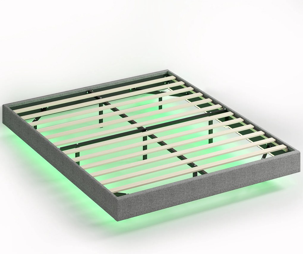 HOMCOM Somier 160x200 cm cu Lumini LED Structură de Pat Tapițerie tip in Lamele din Lemn Ușor de Montat Gri | Aosom Romania