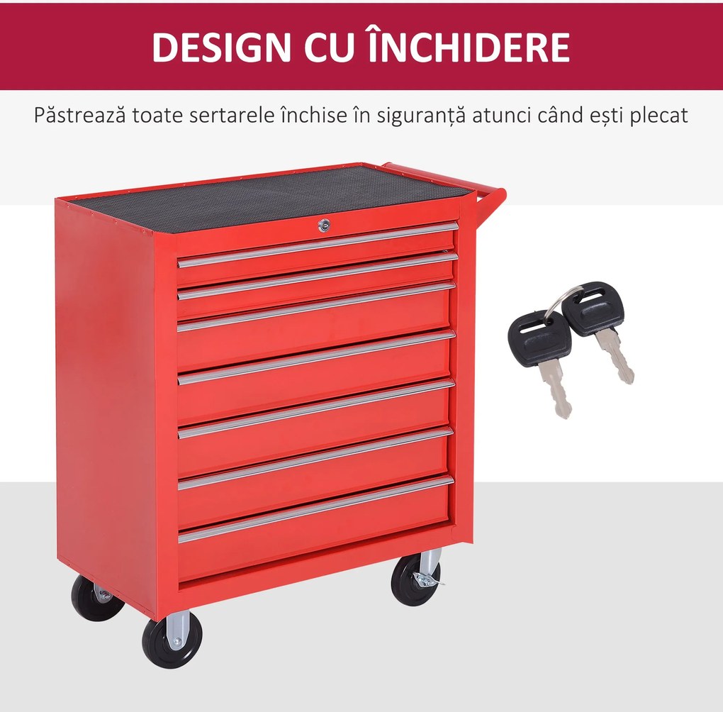 DURHAND Cărucior de unelte, 2 sertare mici și 5 sertare mari, oțel, până la 150 kg, 69 x 33 x 75 cm, roșu | Aosom Romania