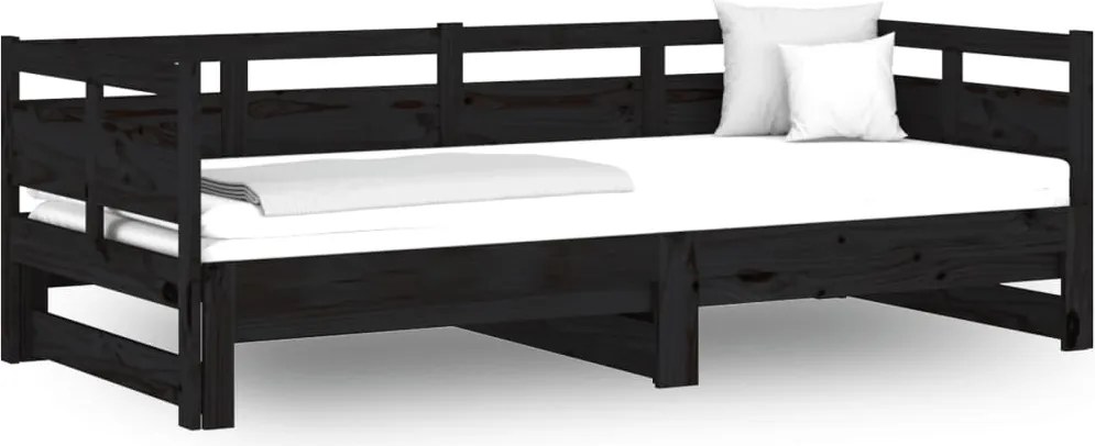 vidaXL Pat de zi extensibil, negru, 2x(80x200) cm, lemn masiv de pin