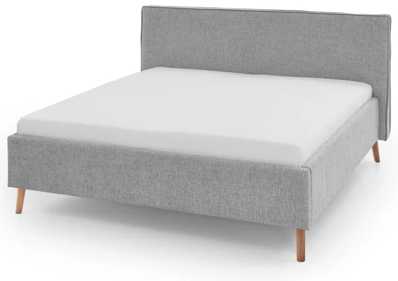 Pat matrimonial gri deschis tapițat cu spațiu de depozitare cu somieră 180x200 cm Riva – Meise Möbel