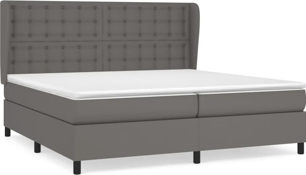 vidaXL Pat box spring cu saltea, gri, 200x200 cm, piele ecologică
