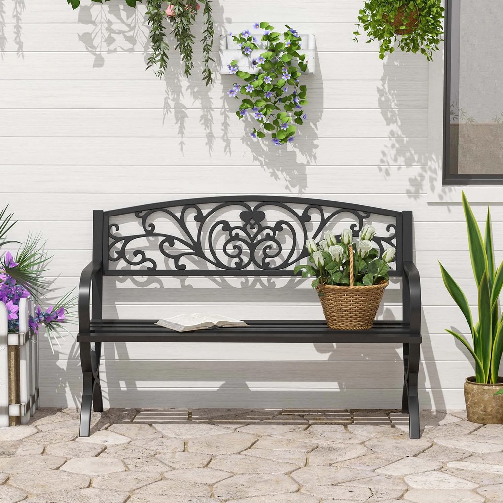 Outsunny Bancă de Grădină pentru Exterior din Metal și Fontă, 127×60×85 cm, Negru | Aosom Romania