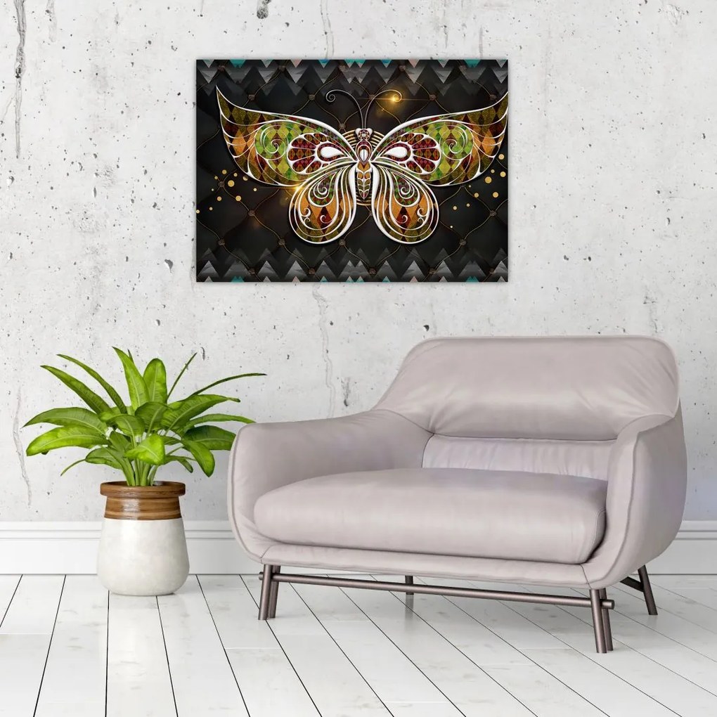 Tablou pe sticlă - Fluture magic (70x50 cm)