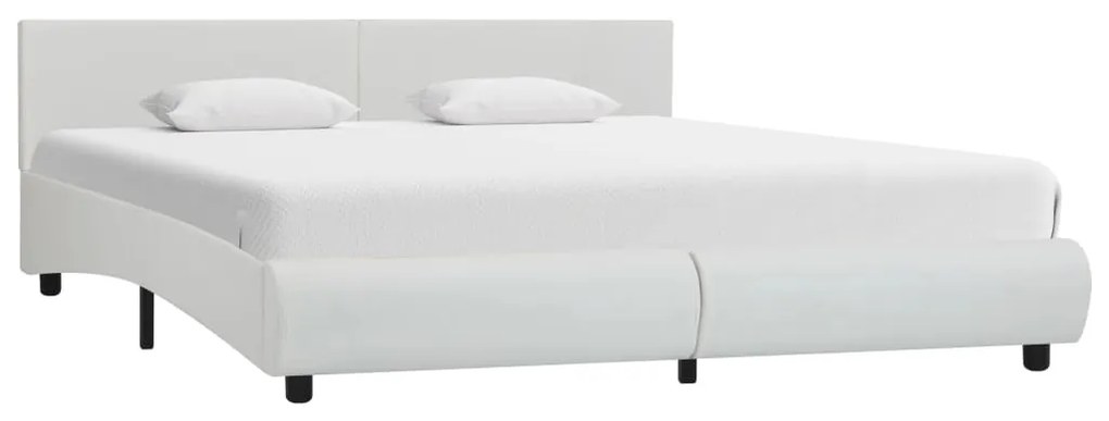 285490 vidaXL Cadru de pat cu LED, alb, 160 x 200 cm, piele ecologică