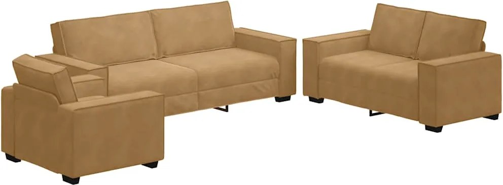 vidaXL Set de canapele cu perne, 3 piese, maro, catifea