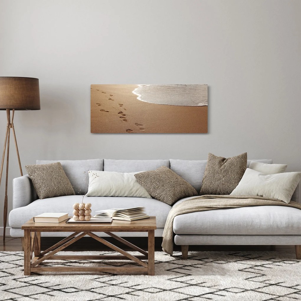 Tablou - urme în nisip și mare (120x50 cm)