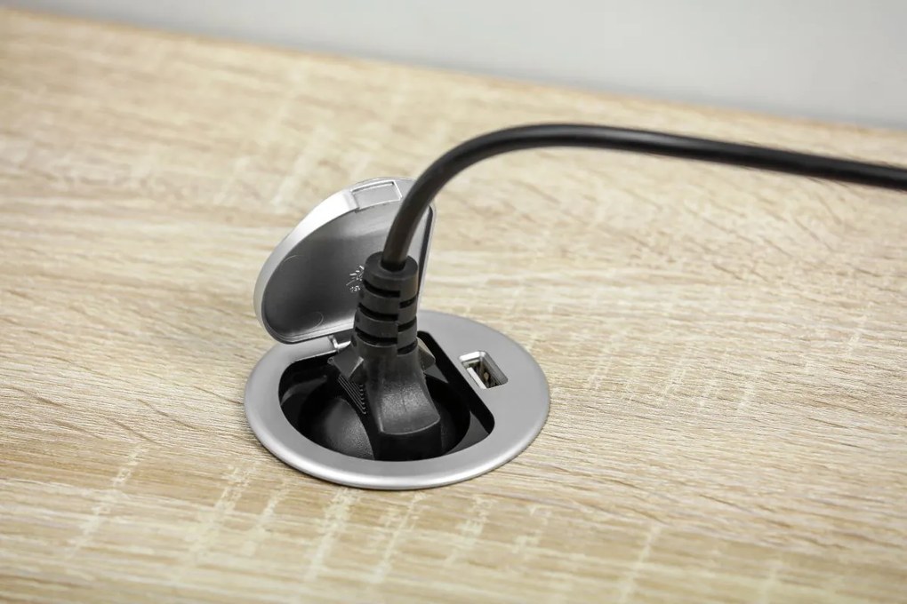 Priza incastrabila in blat, 1 priza schuko + 1 USB 5V 2.4A, cablu 1.9m, negru + aluminiu, GTV