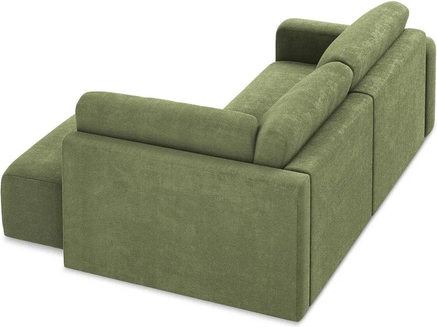 Colțar verde extensibil/cu spațiu de depozitare cu tapițerie din chenille (cu colț pe partea dreaptă/în formă de ”L”) Kona – Makamii