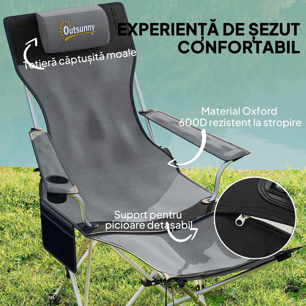 Outsunny Set de 2 Scaune de Camping Pliabile cu Suport pentru Picioare Detașabil, 82x100x88 cm, Negru | Aosom Romania