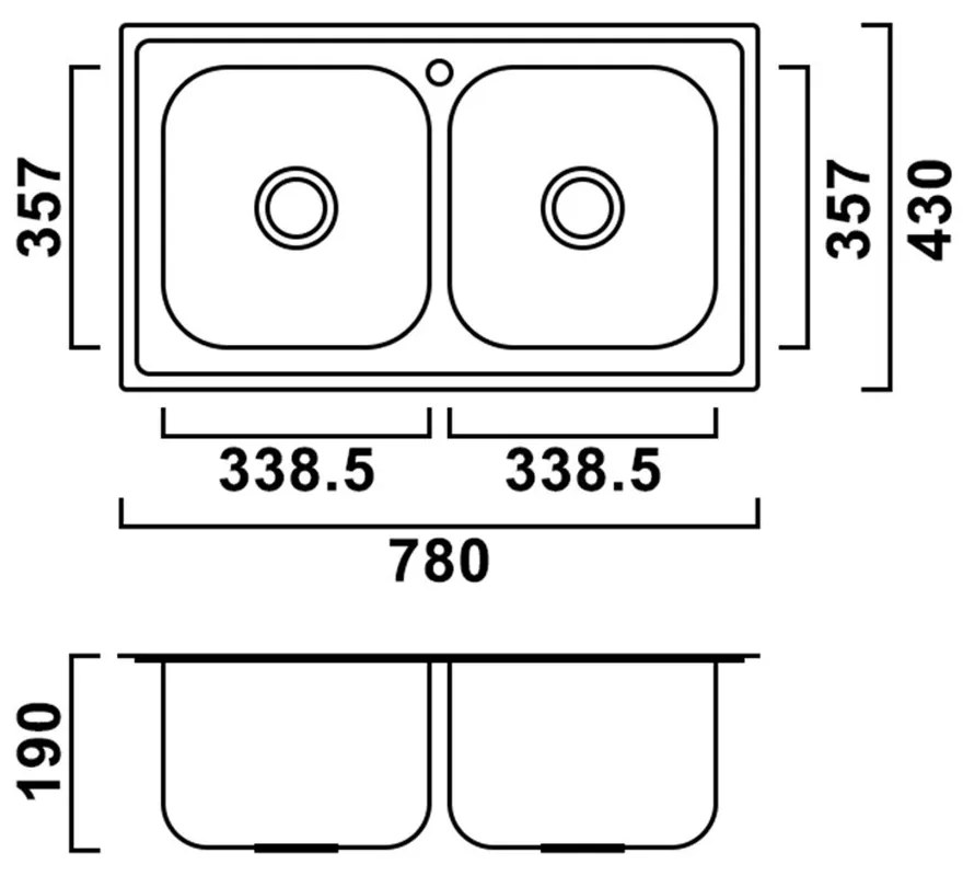Chiuvetă pătrată Nago din oțel inoxidabil cu două cuve