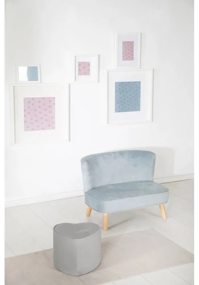 Puf pentru copii gri deschis cu tapițerie din catifea Lil Sofa – Roba