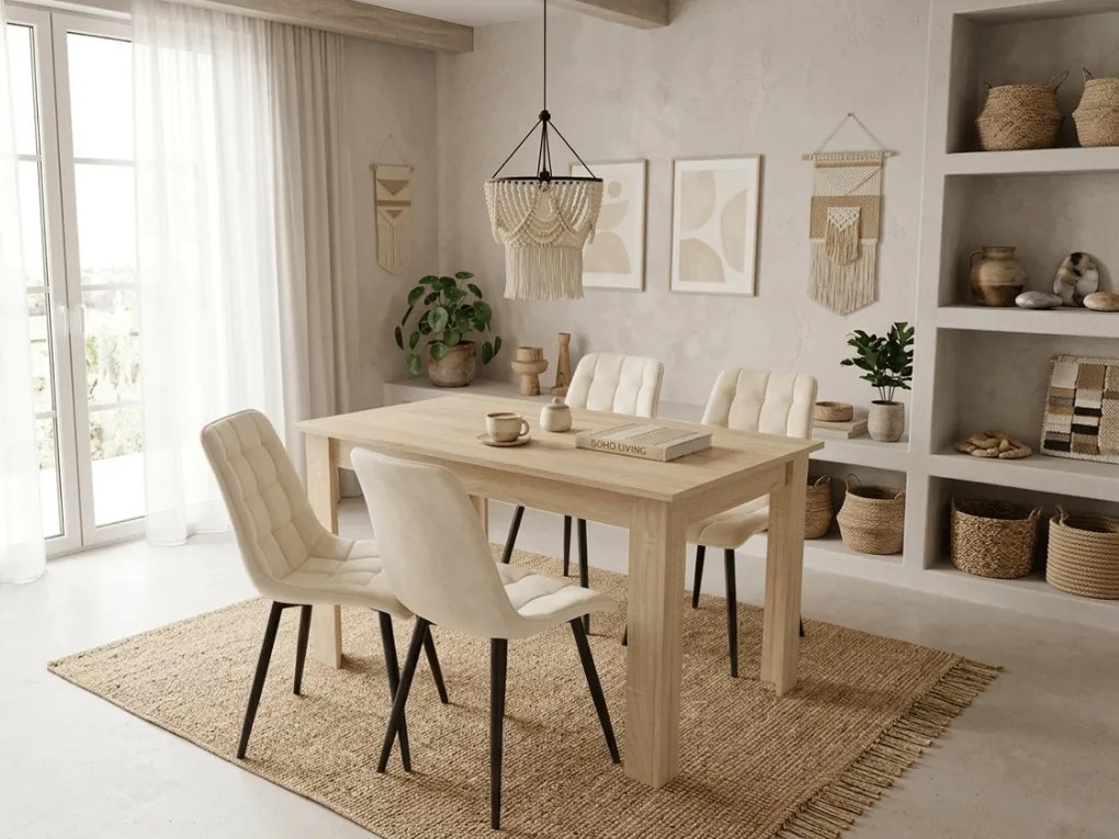 Scaun de masa SPLIT VELVET cu picioare negre, bej deschis