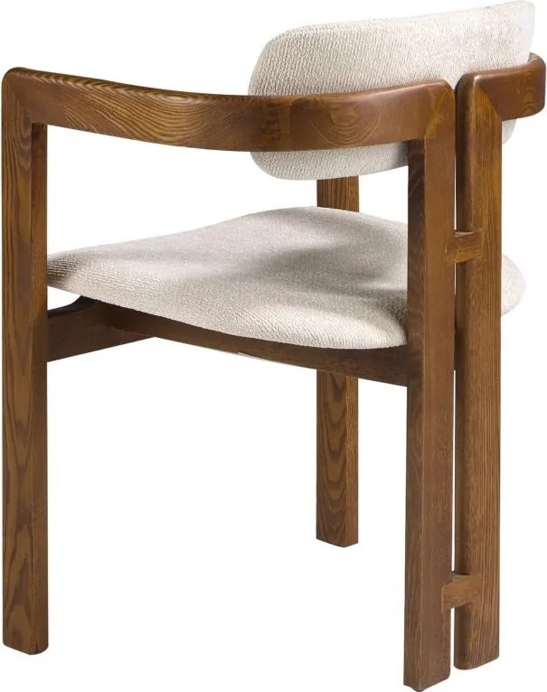 Scaun dining material textil alb-galbui si lemn Off-white