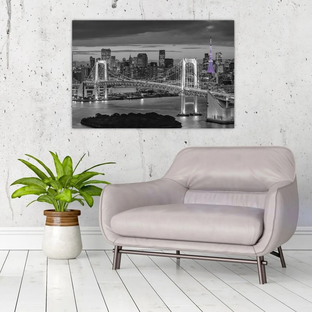 Tablou - Orașul mare cu turnul mov (90x60 cm)