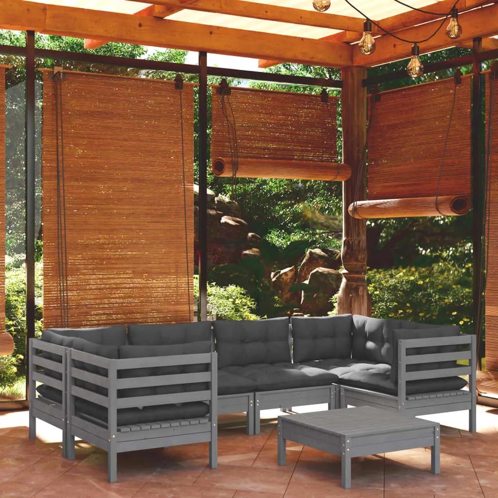 3097303 vidaXL Set mobilier de grădină cu perne, 7 piese, gri, lemn masiv pin