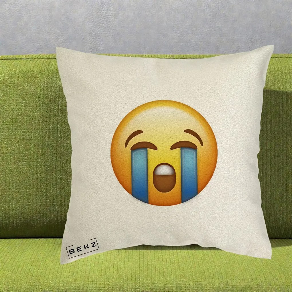 Perna Decorativa Emoji Plange, 40x40 cm, Ecru, Husa Detasabila, Perna Inclusa, BEKZ®