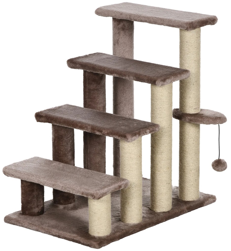 PawHut Scara pentru animale de companie, casa pentru zgâriere, 4 trepte, pentru animale cu o greutate de până la 5 kg, 60x40x64cm, Maro | Aosom Romania