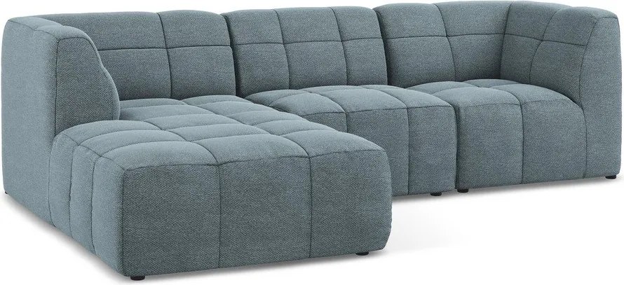 Colțar albastru cu tapițerie din țesătură bouclé (cu colț pe partea stângă/cu șezlong) Aloha – Makamii