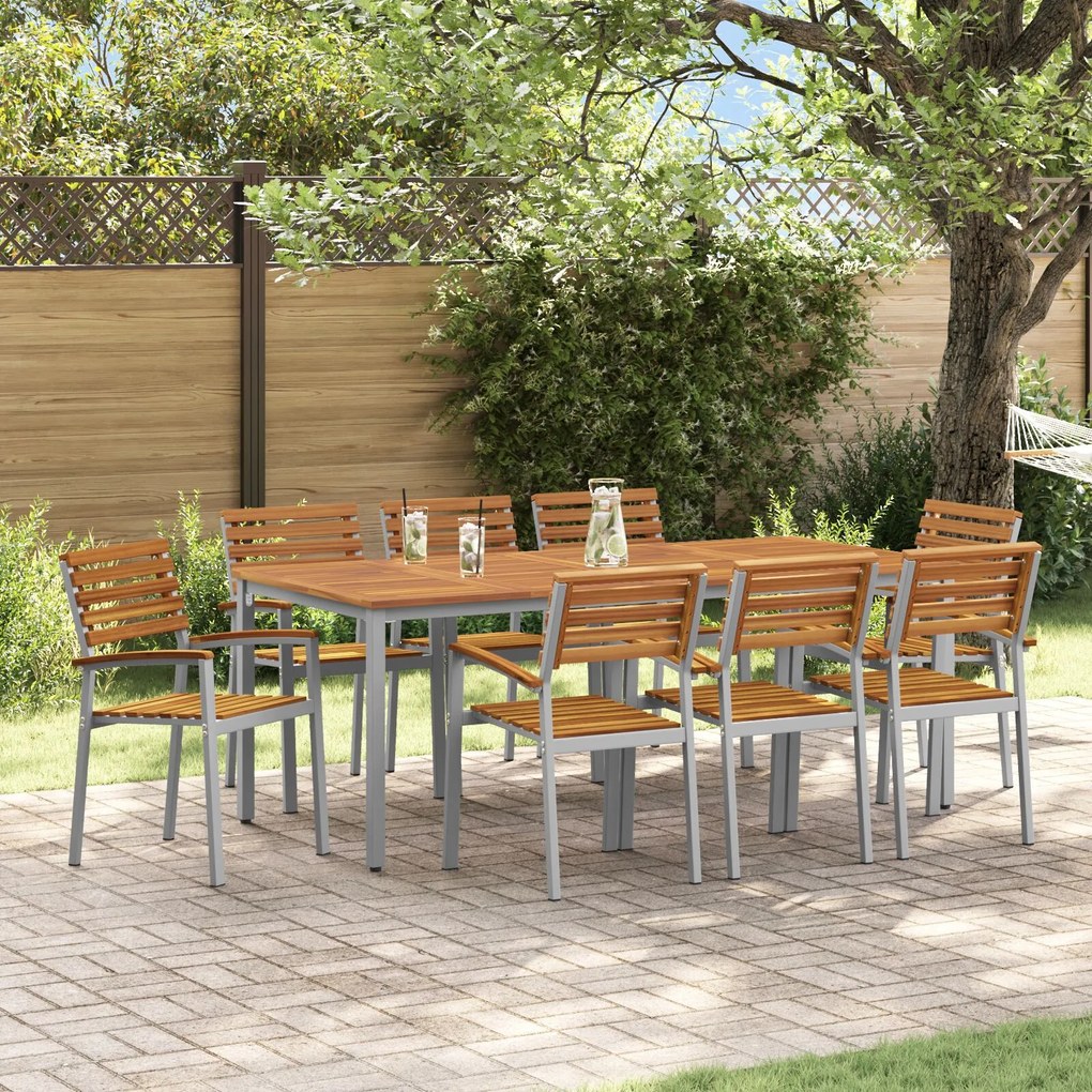 vidaXL Set de dining pentru grădină 9 piese din lemn de acacia și metal