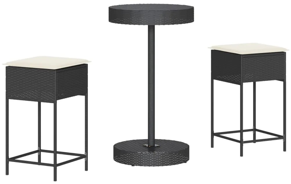 3261441 vidaXL Set mobilier bar de grădină cu perne, 3 piese, negru, poliratan