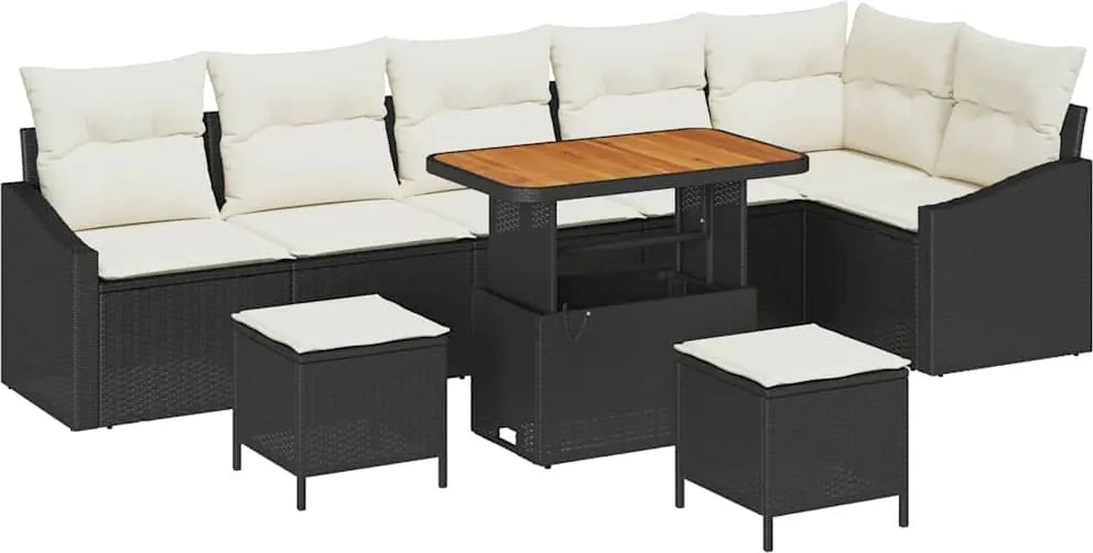vidaXL Set de canapele pentru grădină cu pernă 9 pcs Negru Rattan poli