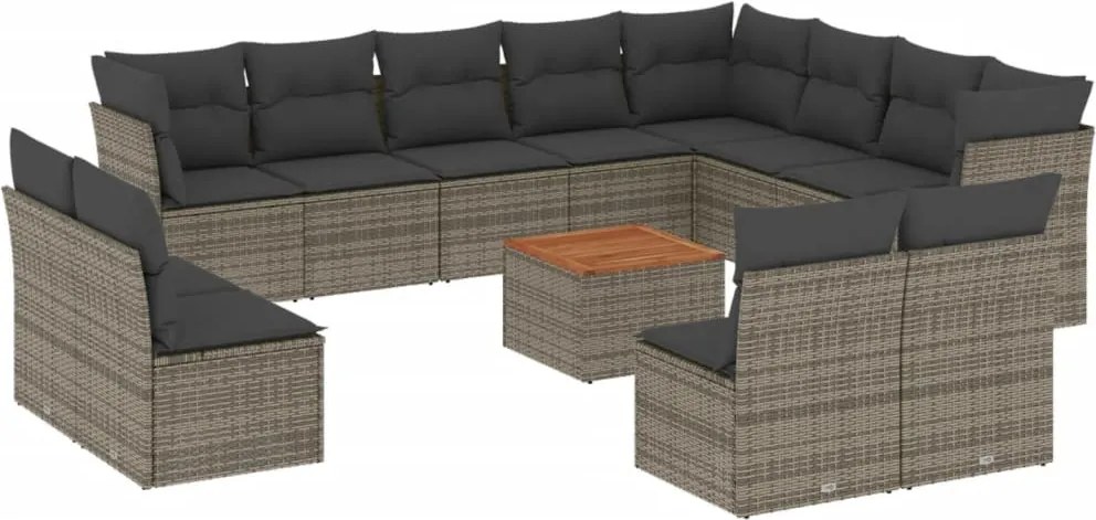 vidaXL Set mobilier de grădină cu perne, 13 piese, gri, poliratan