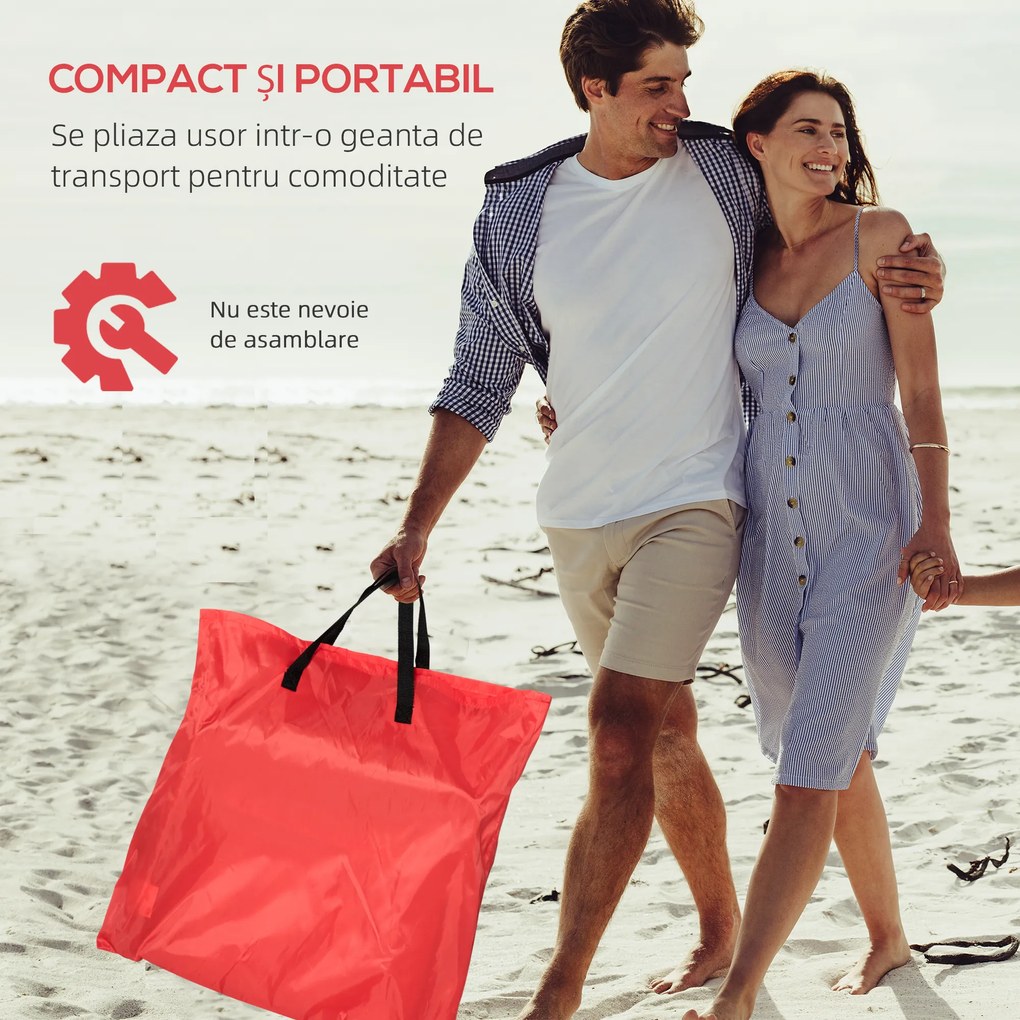 Outsunny Set 2 Șezlonguri de Plajă cu Spătar Reglabil în 5 Poziții, Tetieră și Geantă de Transport, 124x53x45 cm, Roșu | Aosom Romania