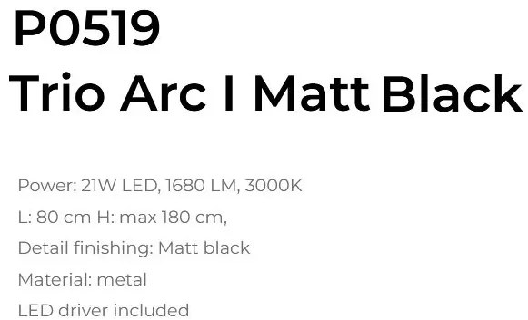 Lustra LED design decorativ modern Trio Arc I Matt Black