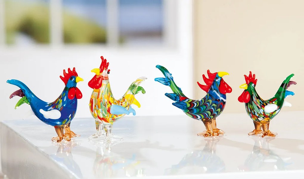 Set 4 deco ROOSTER, sticla, 8X4X7cm