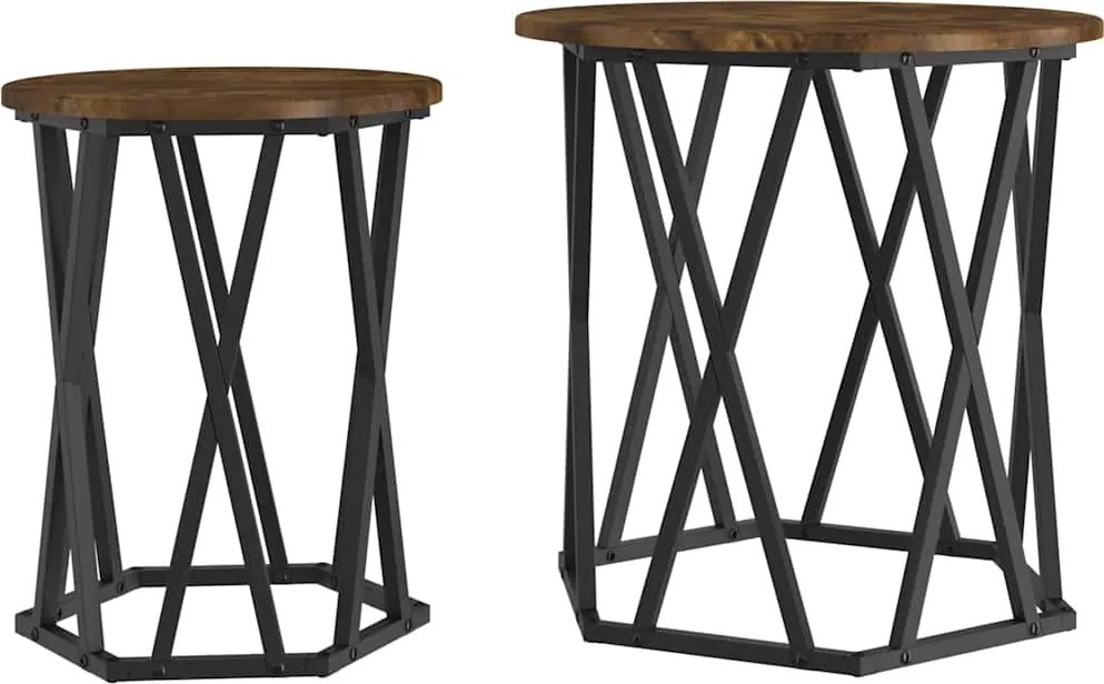 vidaXL Masă de cafea 2 pcs Stejar fumuriu Lemn ingineresc și oțel