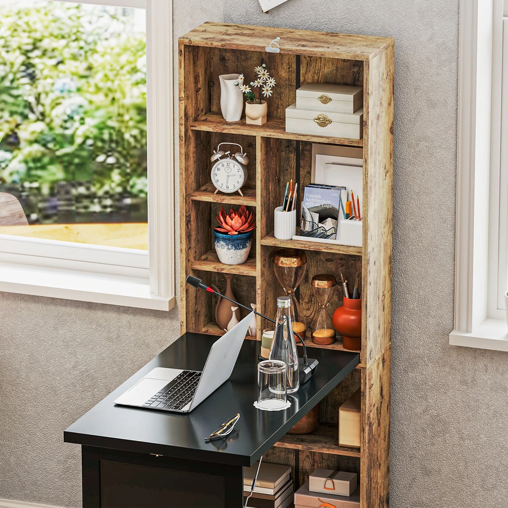 HOMCOM Birou Modern Pliabil cu Bibliotecă și Tablă, din Lemn și Metal, 98x51x153 cm, Maro Rustic | Aosom Romania