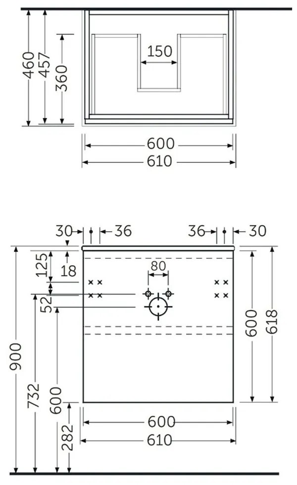 Mobilier suspendat incastrabil pentru lavoar, Joy, 60 cm gri, Rak Gri