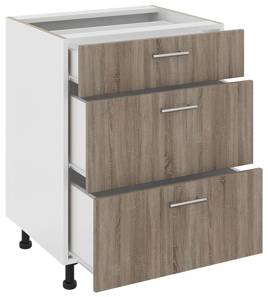 Corp Baza Karo, 3 Sertare, Stejar Sonoma Inchis/Alb, 60 x 50 x 80 cm