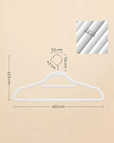 Set de 30 umerase de catifea, Songmics, Alb, 42.7x22x0.6 cm