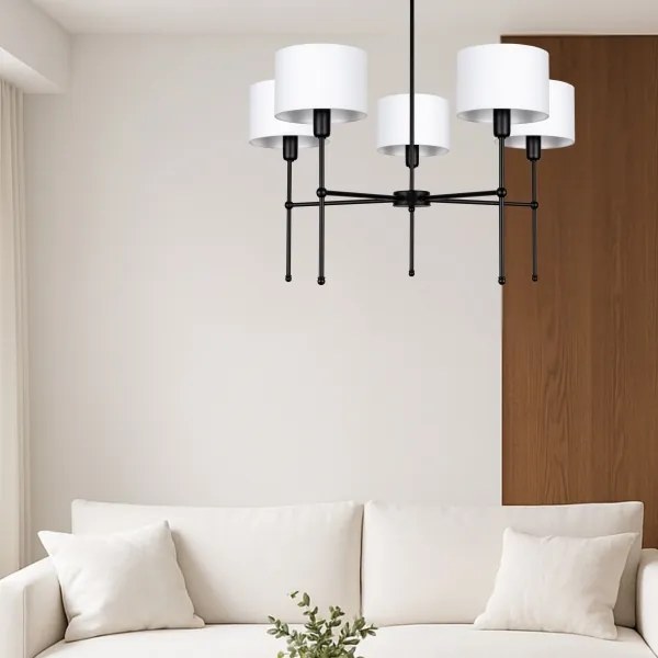 Lustră pe tijă MADELA 5xE14/40W/230V alb/negru