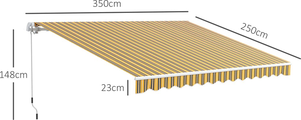 Outsunny Copertină Pliabilă pentru Exterior, Copertină Tip Roll-Up cu Deschidere Manivelă, 350x250 cm, Galben | Aosom Romania